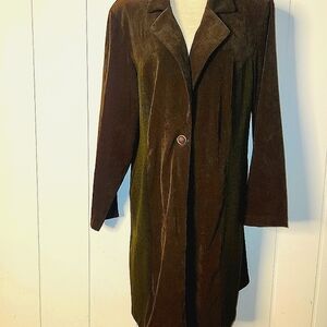 Vintage olive green faux suede long length lightweight blazer jacket extra large